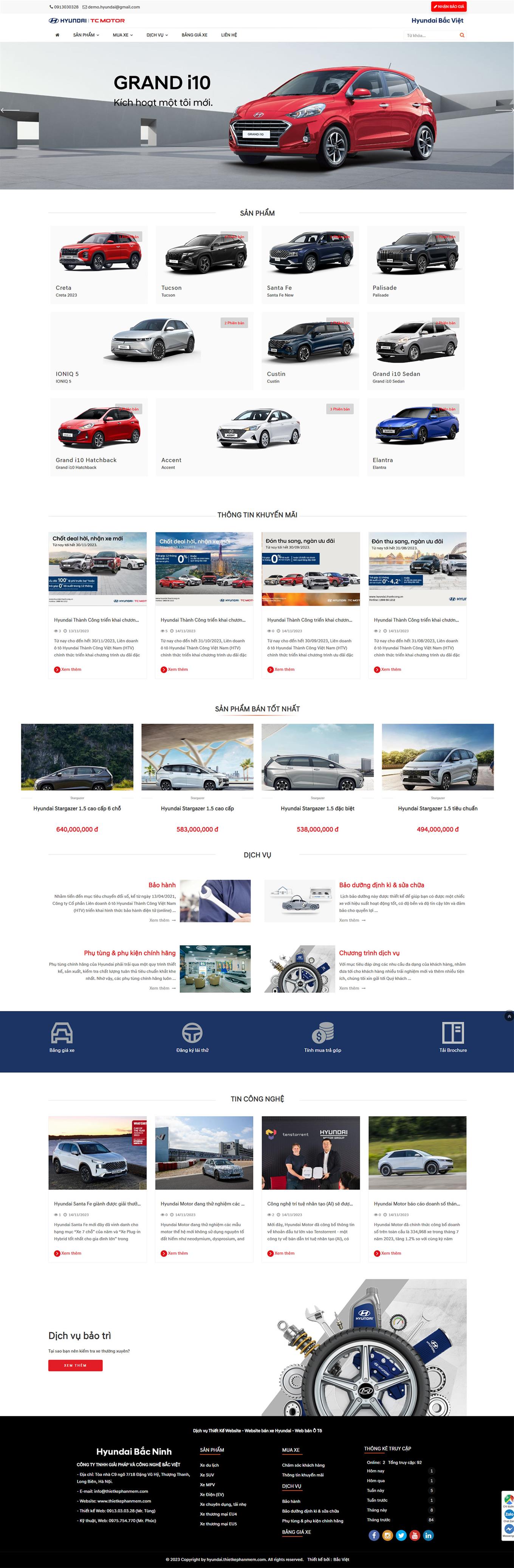 Mẫu web giới thiệu kinh doanh xe hơi hãng Hyundai