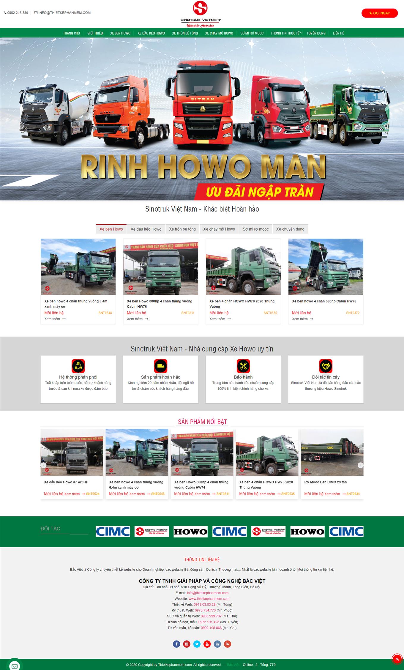 Mẫu web kinh doanh xe Sinotruk