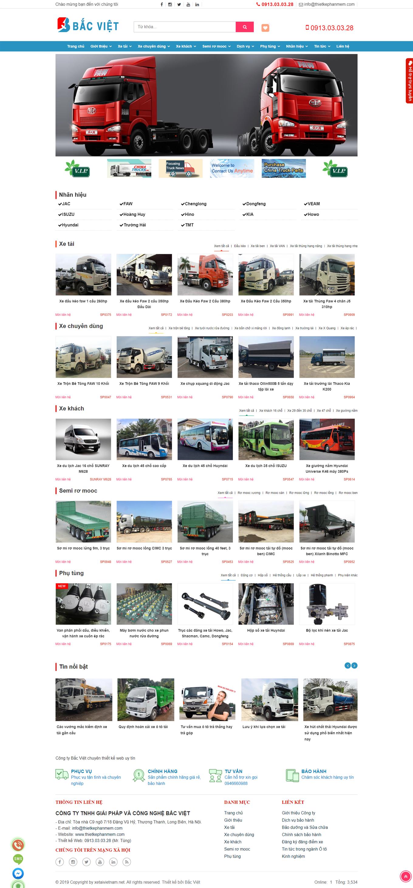 Mẫu web bán xe chuyên dụng (Truck) Việt Nam