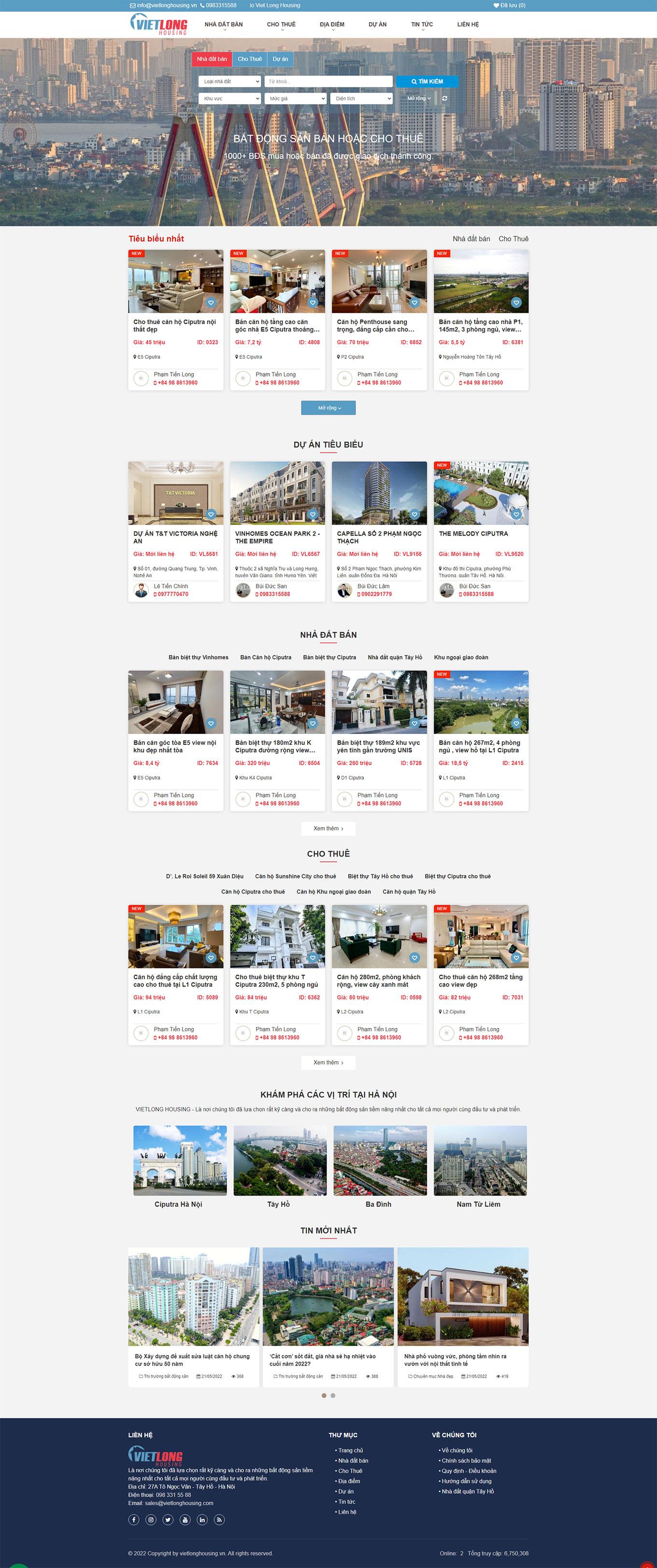 Mẫu website VietLong Housing kinh doanh Bất động sản
