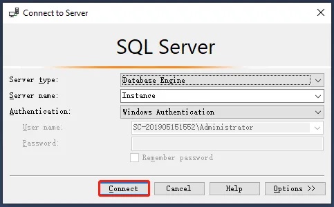 Kết nối đến SQL Server Management Studio