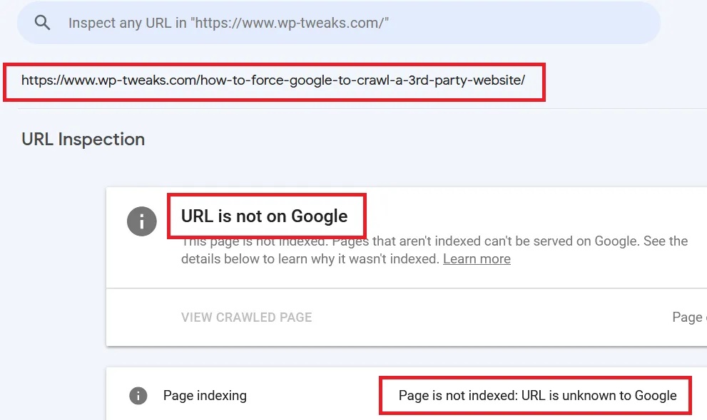 Google Search Console xác nhận là URL không được index